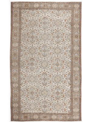 Bespoky 164x277 cm Bej Krem Geleneksel Vintage Çiçekli Halı | Salon Yatak Odası Halısı | UNİQUE-5994