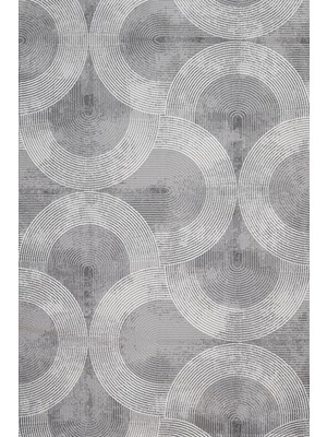 Hali.Net 80x150 cm Gri Beyaz Kavisli Çizgiler Modern Geometrik Yıkanabilir Halı | Salon Mutfak Halısı | Leke Tutmaz Hipoalerjenik | CREA_VERSİLİA-A0161