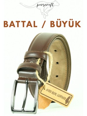 Parscraft Battal Boy / Büyük Beden 3,5 cm Klasik Erkek Hakiki Deri Kemer