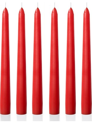6 Lı Kısa Kırmızı Konik Şamdan Mum Yükseklik 18 cm