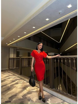 Miralis Kadın Dalgıç Krep V Yaka ve Sırt Dekolte Detaylı Elbise