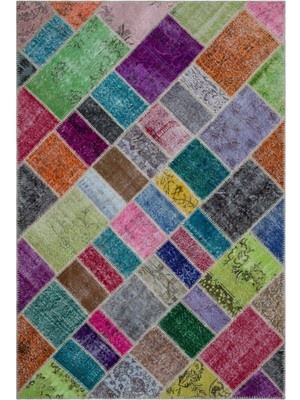 Bespoky 157x232 cm Kahverengi Çok renkli Patchwork Bohem Geometrik ve Çiçekli Halı | Salon Yatak Odası Halısı | UNİQUE-26453