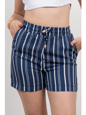 Beli Lastikli Çizgili Kısa Cepli Şort 30282