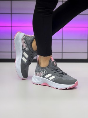 Unisex Çocuk Bağcıklı Poli Taban Triko Spor Ayakkabı-Füme-Beyaz