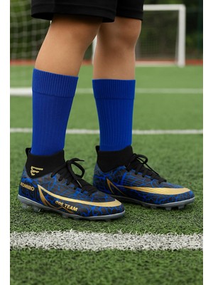 Çocuk Likralı Çoraplı Vinnex Spor Krampon Ayakkabı-Siyah-Sax