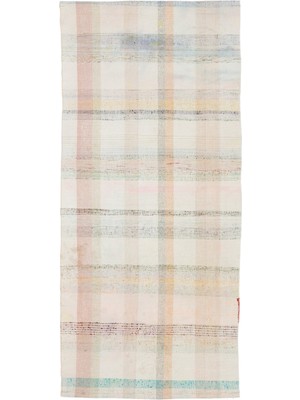 Teselya Mavi Çizgili Yün Modern Desenli Yün Hav Toz Vermez Leke Tutmayan Salon Yolluk Mutfak El Dokuma Halı