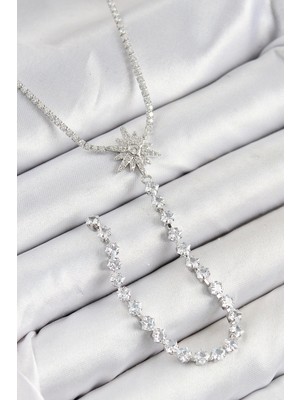 Pirinç Zirkon Taşlı Kutup Yıldızı Model Gold Renk Y Kolye