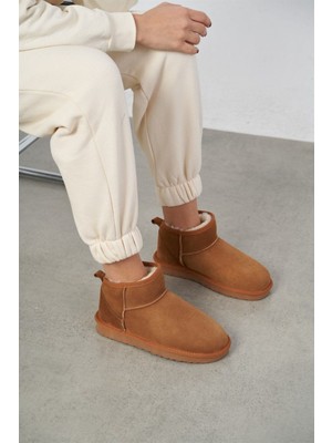 Duxal Taba Süet Yarım Bot Kadın Ayakkabı Düz Taban İçi Tüylü Kısa Topuklu Günlük Kullanım