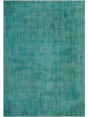 Atina Turkuaz Eskitme Yün Modern Desenli Yün Hav Toz Vermez Leke Tutmayan Salon Yolluk Mutfak El Dokuma Halı