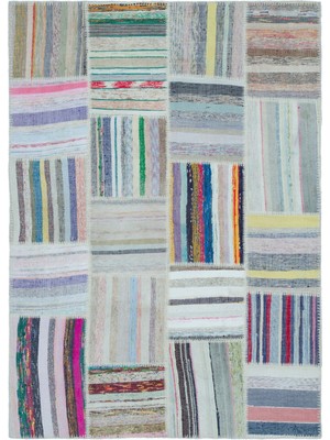 Teselya Pembe Patchwork Yün Modern Desenli Yün Hav Toz Vermez Leke Tutmayan Salon Yolluk Mutfak El Dokuma Halı