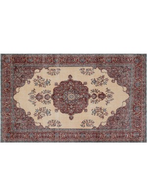 Kırmızı Göbekli Yün Modern Desenli Yün Hav Toz Vermez Leke Tutmayan Salon Yolluk Mutfak El Dokuma Halı