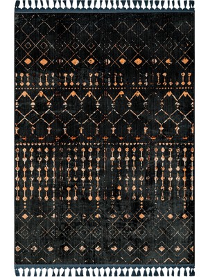Hali.Net 120x180 cm Siyah Elmas Bohem Geometrik Halı | Salon Yatak Odası Halısı | Hav Vermez Leke Tutmaz | Z-4070