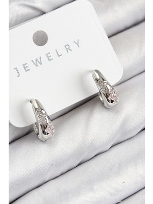 Pirinç Zirkon Taş Desenli Model Gümüş Renk Kadın Küpe