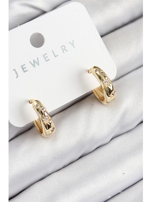 Pirinç Zirkon Taşlı Halka Model Gold Renk Kadın Küpe