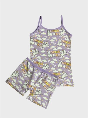 Kız Çocuk %100 Pamuklu Lila Tavşan Desenli Atlet Boxer Takımı