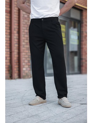Siyah Rahat Kesim Erkek Kumaş Pantolon E6577