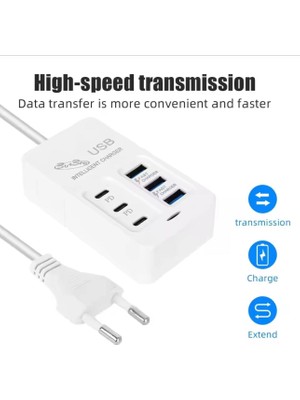 Holatec Şarj Cihazı USB Çoklu Şarj Aleti 3USB 3 Tipe-C 65 W Rack Charger