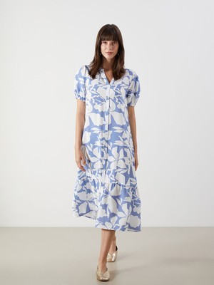 Lc Waikiki Yeni Sezon Kacik Yaka Desenli Kadin Gomlek Elbise - S5LY37Z8