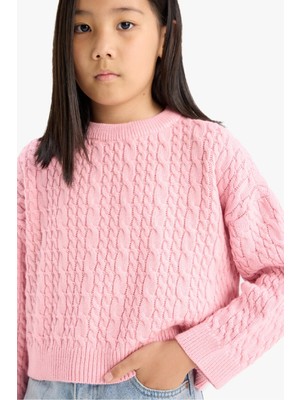 DeFacto Kız Çocuk Standart Fit Bisiklet Yaka Triko Kazak E7880A825AU