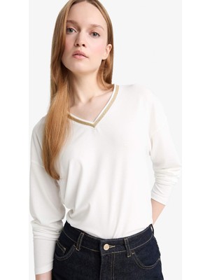 DeFacto Regular Fit V Yaka Uzun Kollu Tişört G0210AX25AU