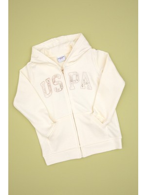 U.S. Polo Assn. Kız Çocuk Krem Payet İşlemeli Kapüşonlu Basic Sweatshirt 50314936-VR256