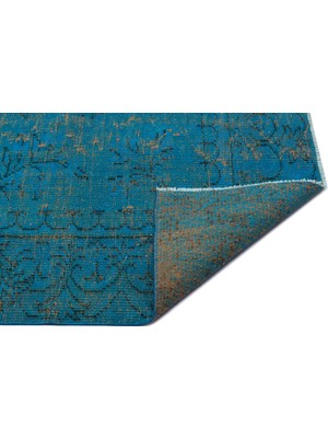 Atina Turkuaz Eskitme Yün Modern Desenli Yün Hav Toz Vermez Leke Tutmayan Salon Yolluk Mutfak El Dokuma Halı