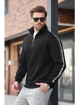 Madmext Siyah Fermuarlı Yarım Balıkçı Yaka Erkek Sweatshirt E7164