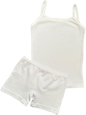 Kız Çocuk Pamuklu Beyaz Atlet Boxer Takımı