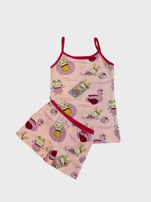 Kız Çocuk Pamuklu Lila Tavşan Kuğu Desenli Atlet Boxer Takımı