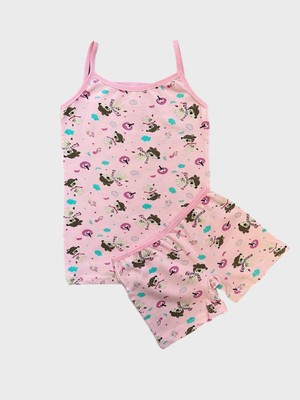 Kız Çocuk Pamuklu At Bulut Desenli Pembe Atlet Boxer Takımı