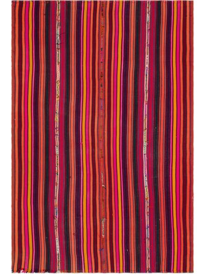 Bespoky 178x256 cm Mavi Çok renkli Çizgili Etnik Geometrik Halı | Salon Yatak Odası Halısı | UNİQUE-33993