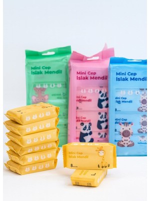 Home Dekor Hediye 4 Adet 8’li Paket Sevimli Desenli Mini Cep Islak Mendil 256 Adet Hijyenik Çocuk ve Bebek İçin