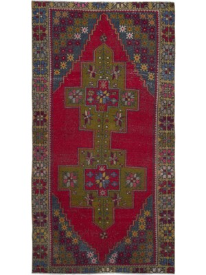 Bespoky 124x238 cm Bej Kırmızı Geleneksel Madalyon Halı | Salon Yatak Odası Halısı | UNİQUE-31571