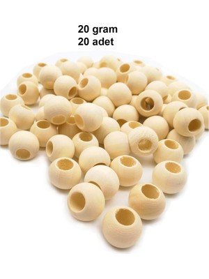 20 gr (20 Adet) Ahşap Boncuk 15 mm Çap x 10 mm Delik Doğal Yuvarlak Ahşap Makrome El Işi Çanta