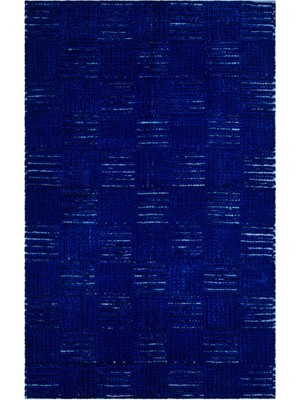 Teselya Mavi Patchwork Yün Modern Desenli Yün Hav Toz Vermez Leke Tutmayan Salon Yolluk Mutfak El Dokuma Halı