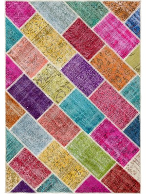 Bespoky 162x231 cm Kırmızı Çok renkli Patchwork Bohem Çeşitli Halı | Salon Yatak Odası Halısı | UNİQUE-34197