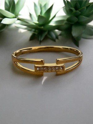 Taşlı Altın Kaplama Çelik Kelepçe CNS040-2