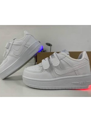 Cg Kids Beyaz Renkli Işıklı Çıtçıtlı Model Içi Yumuşak Taban Şeritli Kız ve Erkek Çocuk Ayakkabı (26-30 Numara Arası Işıklıdır.)