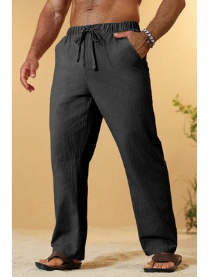 Ghassy Co. Erkek  Cotton Muslin Keten Karışım Rahat Ultra Hafif Ev Içi/dışı Keten Pantolon