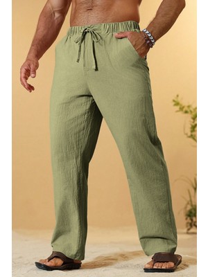 Ghassy Co. Erkek  Cotton Muslin Keten Karışım Rahat Ultra Hafif Ev Içi/dışı Keten Pantolon