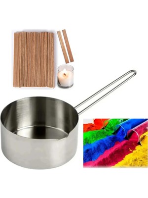 Mum Eritme Kabı 1000 ml + Ahşap Mum Fitili 10 Adet + Mum Boyası 5 Renk Parafin Eritme Mum Yapımı