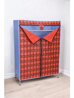 Ironika Kalın Metal Borulu Iskeletli Bez Gardrop Portatif Demonte Elbise Dolabı Bez Dolap Kırmızı