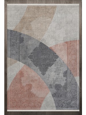 Bespoky 80x150 cm Gri Elegance Modern Etnik Yıkanabilir Halı | Mutfak Balkon Yatak Odası Halısı | Leke Tutmayan Kaymaz | F_ELEGANCE-1014
