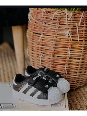 Cg Kids Siyah Çıtçıtlı Model Içi Yumuşak Taban Şeritli Kız ve Erkek Çocuk Ayakkabı