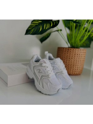 Cg Kids Beyaz Kalın Taban Model Içi Yumuşak Taban Gri Şeritli Kız ve Erkek Çocuk Ayakkabı