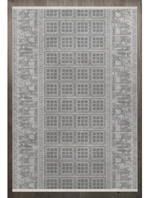 Bespoky 120x120 cm Gri Antique Modern Etnik Yıkanabilir Halı | Yatak Odası Çocuk Odası Halısı | Leke Tutmayan Kaymaz | F_ANTİQUE-2017