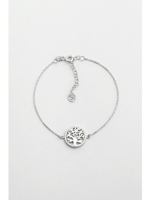 Hayat Ağacı 18 Ayar Beyaz Altın Kaplama 20 cm Gümüş Minimal Bileklik