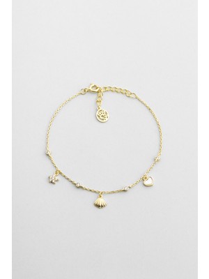 Yaz Ikonları 18 Ayar Sarı Altın Kaplama 19 cm Gümüş Bileklik