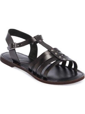 Tergan  Siyah Hakiki Deri Kadın Sandalet - K24Y1SN67276-A23