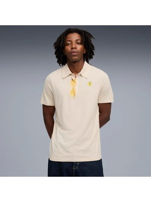 Puma Erkek Krem Puma Ferrari Sportswear Cs Polo Krem Erkek Polo T-Shirt